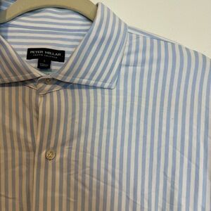 Peter Millar Crown Crafted Shirt Mens Sz L Blue Striped Long Sleeve Button Up